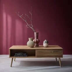Scandi-style coffee table with wooden grooved effect