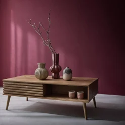 Scandi-style coffee table with wooden grooved effect
