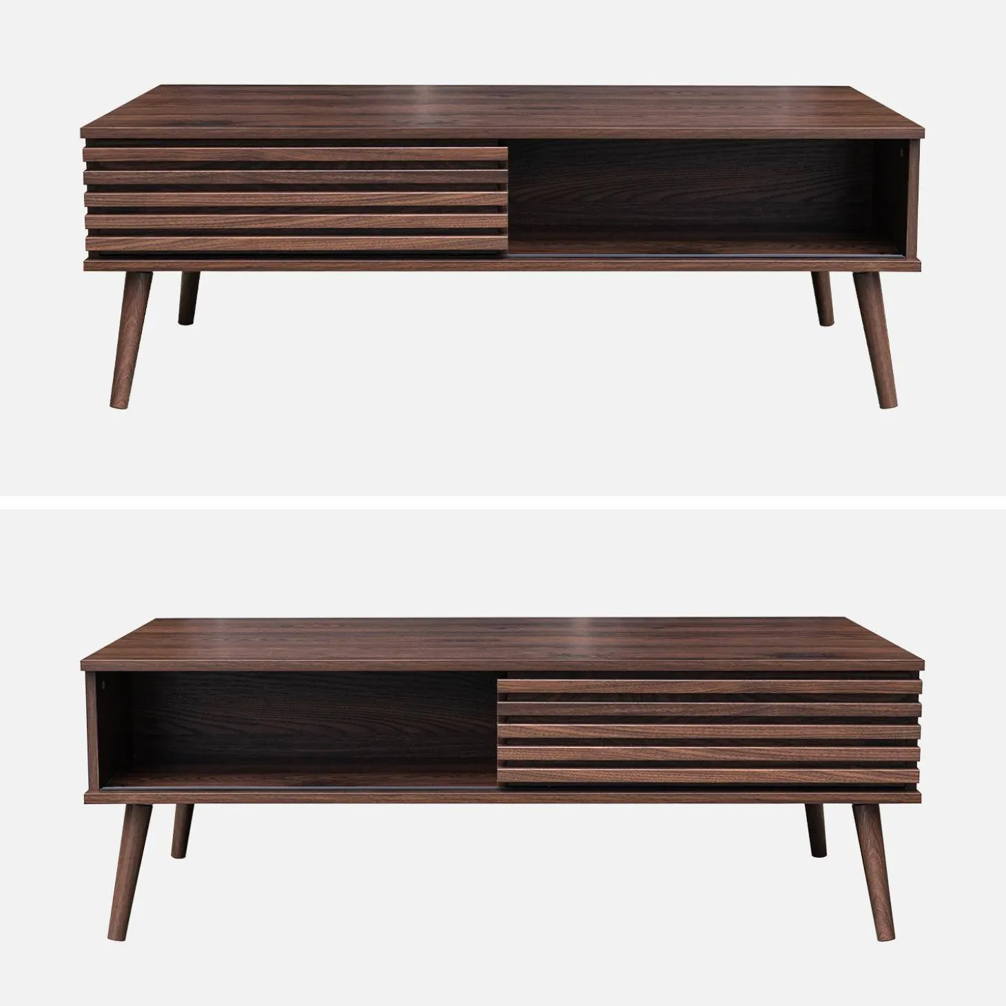 Scandi-style coffee table with wooden grooved effect