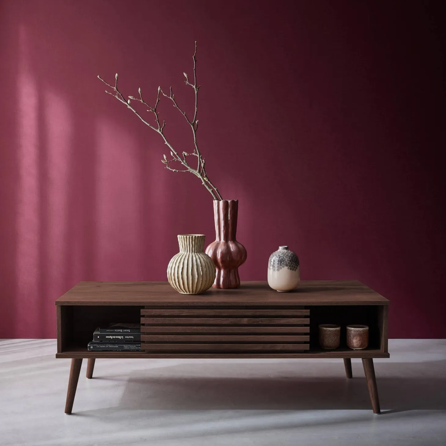 Scandi-style coffee table with wooden grooved effect