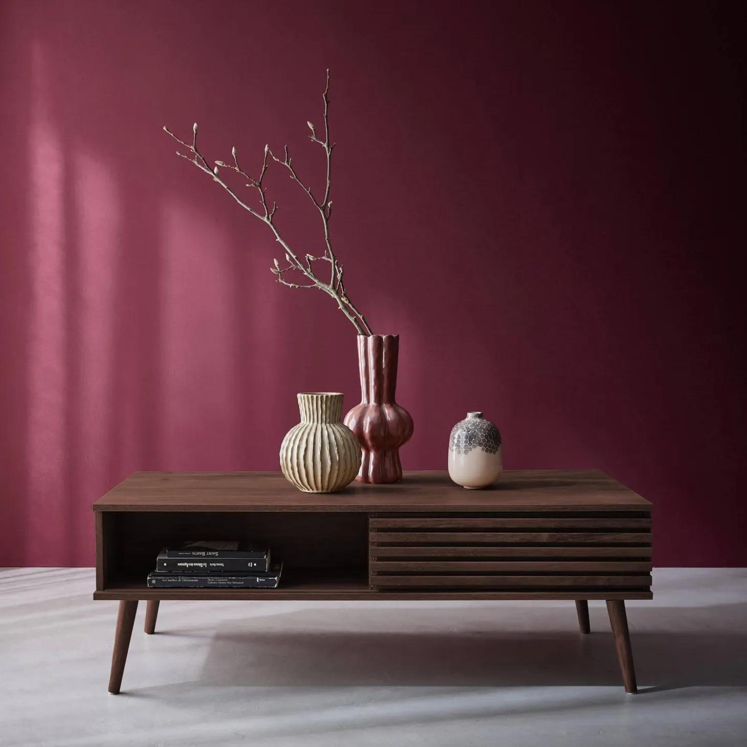 Scandi-style coffee table with wooden grooved effect