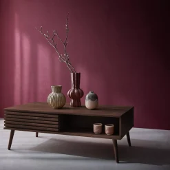 Scandi-style coffee table with wooden grooved effect