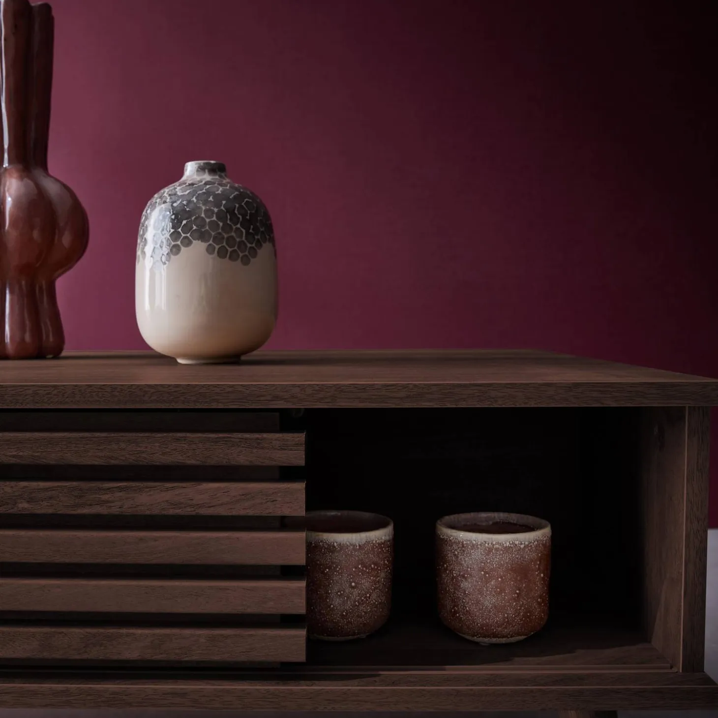 Scandi-style coffee table with wooden grooved effect