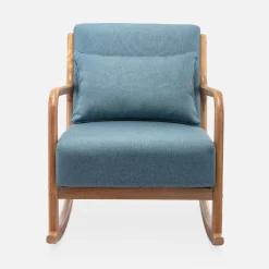 Scandi-style wooden rocking chair with cushion