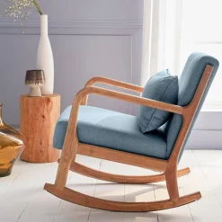 Scandi-style wooden rocking chair with cushion