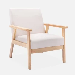 Scandi-style wood frame upholstered armchair