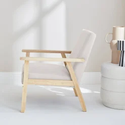 Scandi-style wood frame upholstered armchair