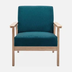 Scandi-style wood frame upholstered armchair