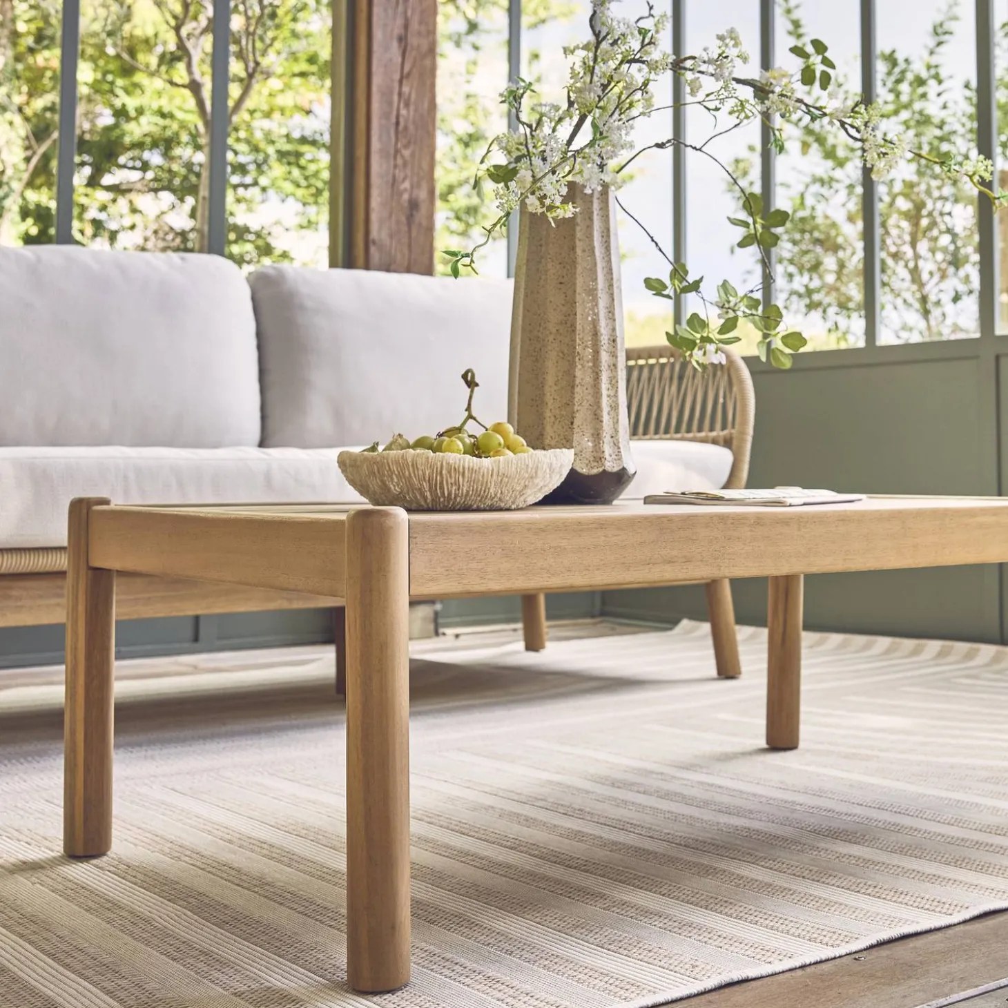 5-seater acacia wooden garden lounge with rope