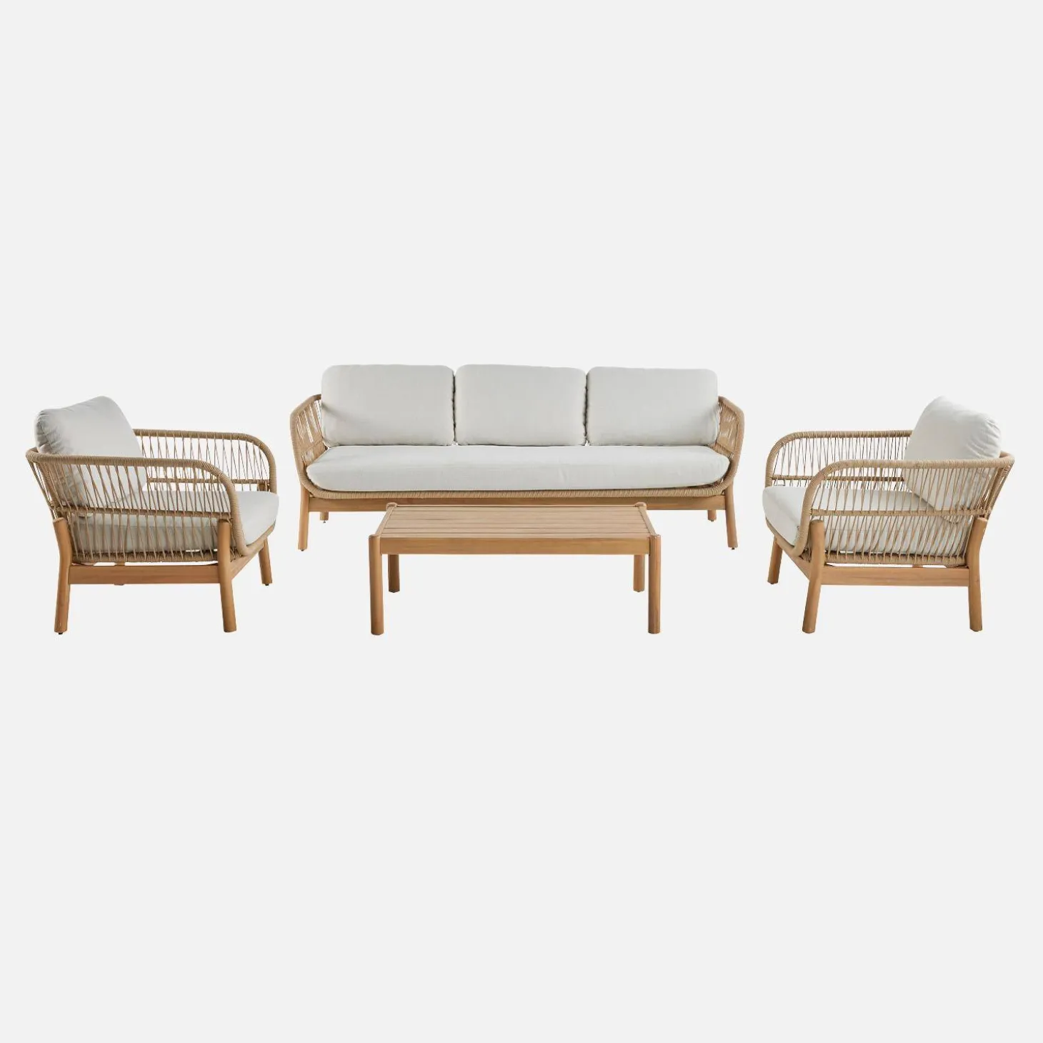 5-seater acacia wooden garden lounge with rope