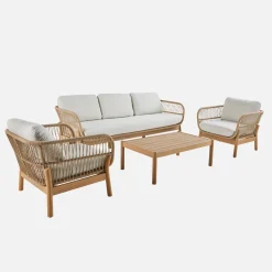 5-seater acacia wooden garden lounge with rope