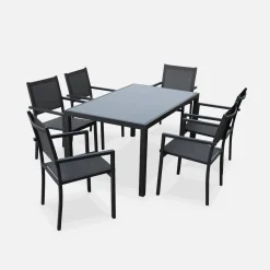 6-seater aluminium garden table with textilene chairs