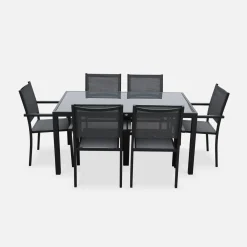 6-seater aluminium garden table with textilene chairs