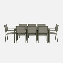 8-seater aluminium garden table with 8 textilene armchairs