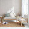 3-seater bench and armchair in wood and fabric