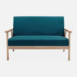 3-seater bench and armchair in wood and fabric