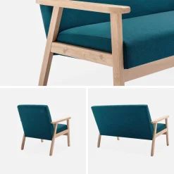 3-seater bench and armchair in wood and fabric