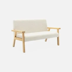 2-seater children's bench in boucle fabric and rubberwood