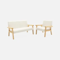 2-seater children's bench in boucle fabric and rubberwood