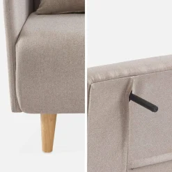 2-seater convertible sofa bed with reclining backrest