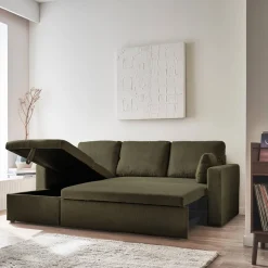3-seater corduroy corner sofa bed