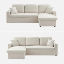 3-seater corner sofa bed in boucle