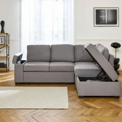 3-seater corner sofa bed with footstool