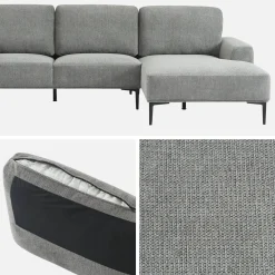 3-seater corner sofa in fabric and metal, right-hand corner