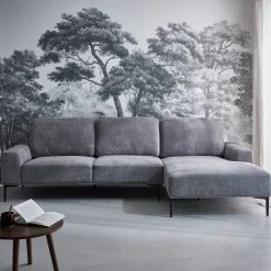 3-seater corner sofa in fabric and metal, right-hand corner