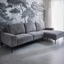3-seater corner sofa in fabric and metal, right-hand corner