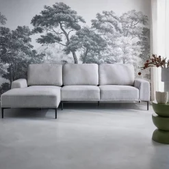 3-seater corner sofa, left-hand in fabric and metal