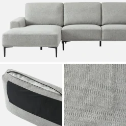 3-seater corner sofa, left-hand in fabric and metal