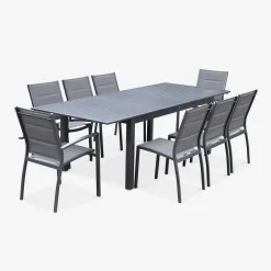8-seater extendable aluminium garden table set with chairs