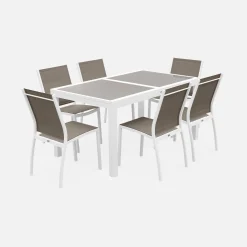 6-seater extendable aluminium garden table set with chairs