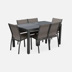 6-seater extendable aluminium garden table set with chairs