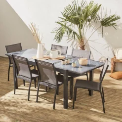 6-seater extendable aluminium garden table set with chairs
