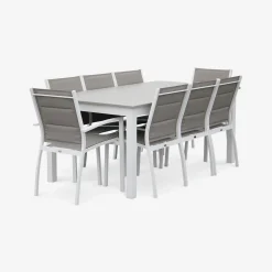 8-seater extendable aluminium garden table set with chairs