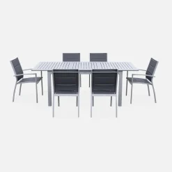 6-seater extendable aluminium garden table with chairs