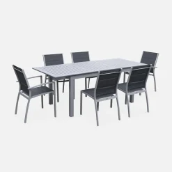 6-seater extendable aluminium garden table with chairs