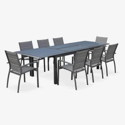 8-seater extendable aluminium garden table set with chairs