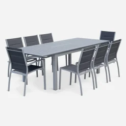 8-seater extendable aluminium garden table set with chairs