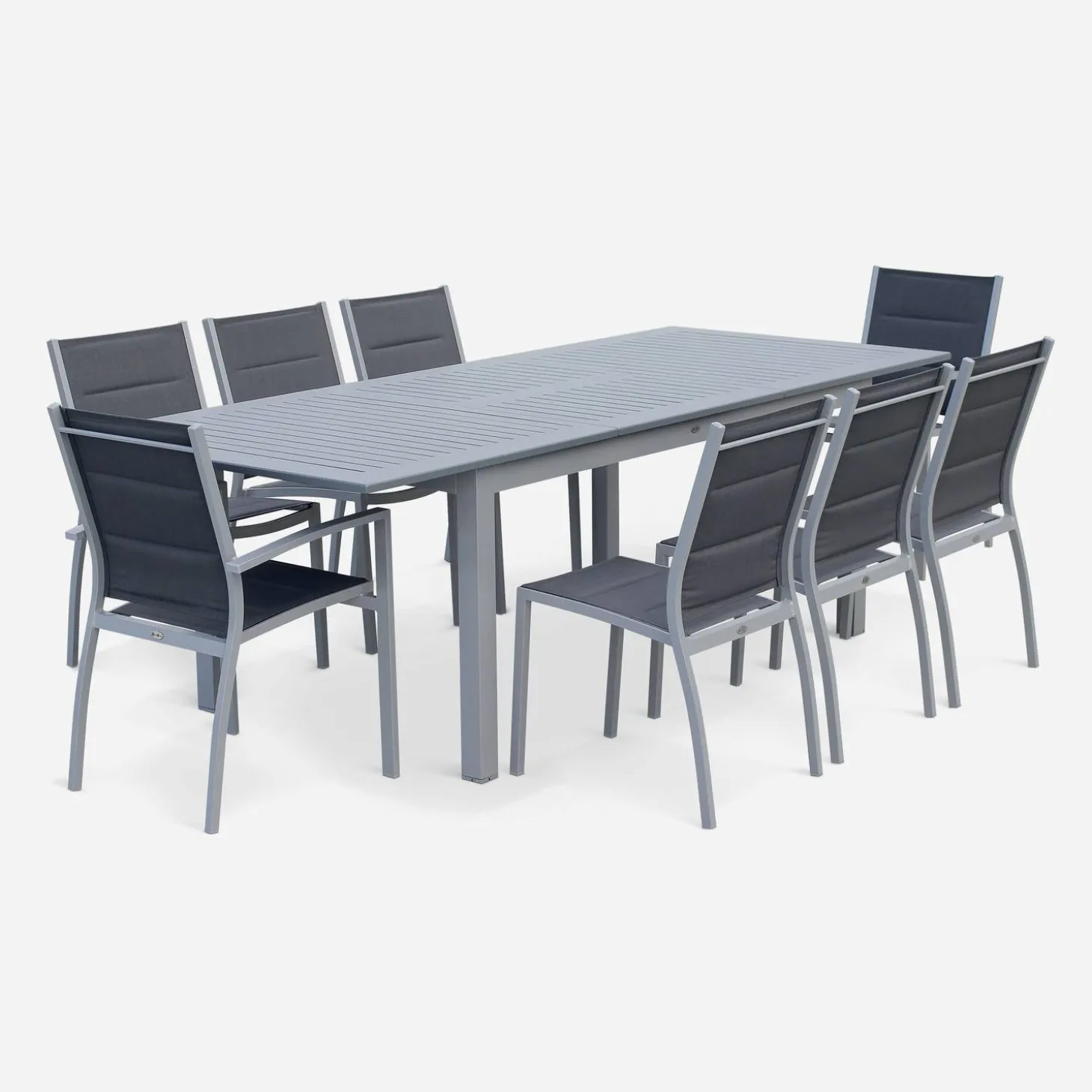 8-seater extendable aluminium garden table set with chairs