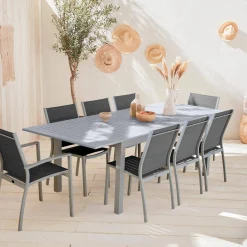 8-seater extendable aluminium garden table set with chairs