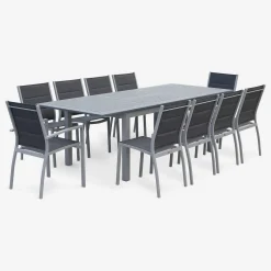 8-seater extendable aluminium garden table set with chairs