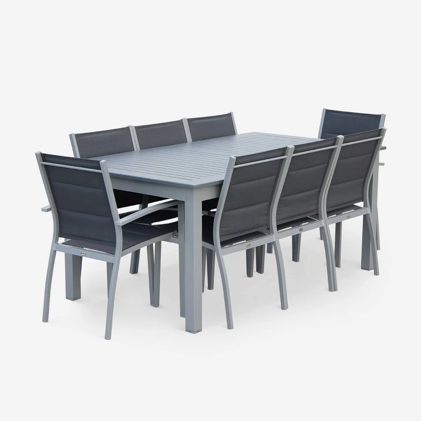 8-seater extendable aluminium garden table set with chairs