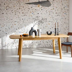4-6 seater extendable rectangular dining table, oak and metal veneer
