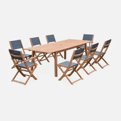 8-seater extendable wooden garden table set with 8 chairs