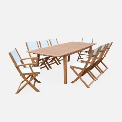 8-seater extendable wooden garden table set with 8 chairs