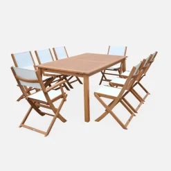 8-seater extendable wooden garden table set with 8 chairs
