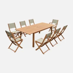 8-seater extendable wooden garden table set with 8 chairs